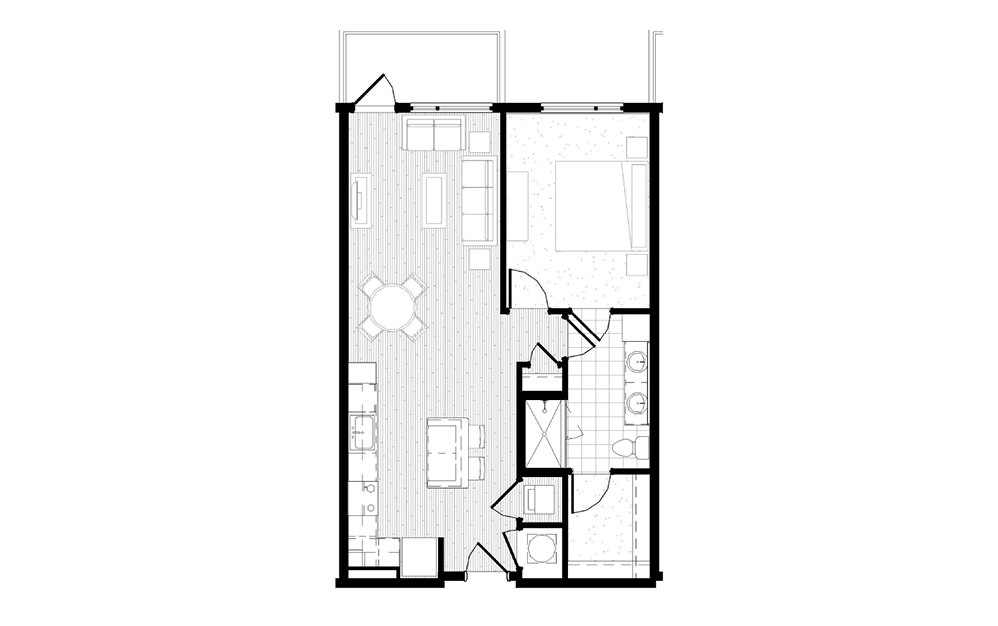 A17 - 1 bedroom floorplan layout with 1 bath and 785 square feet.